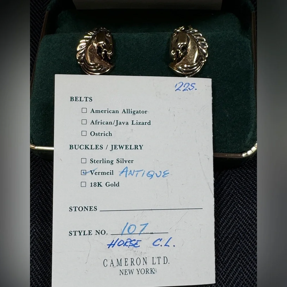 VTG Rick Cameron Horse Head Cufflinks Vermeil 925 Silver-Gilt 24k Gold Wildlife